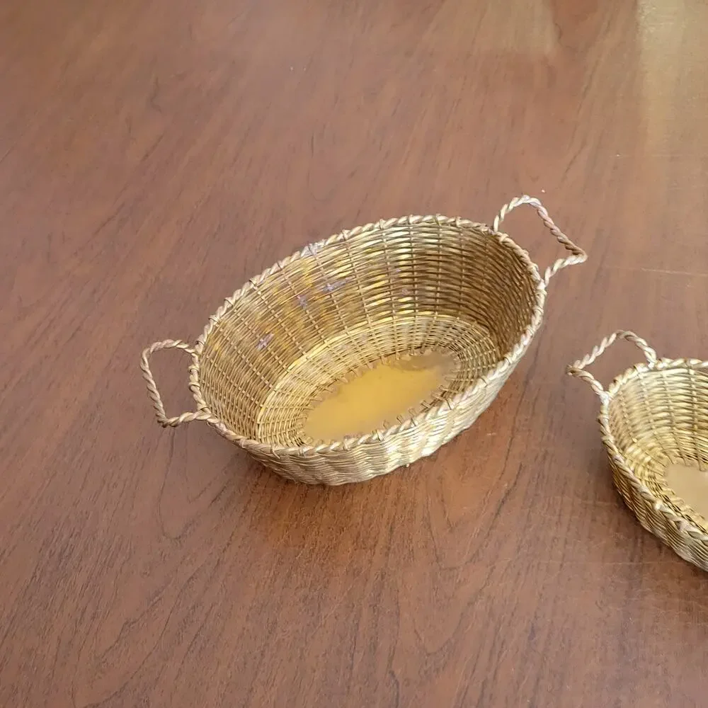 Vintage Brass Set of 2 Oval Brass Weaved Baskets